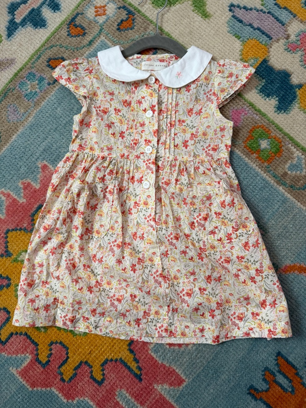 Girls' Floral Cotton Dress with White Peter Pan Collar